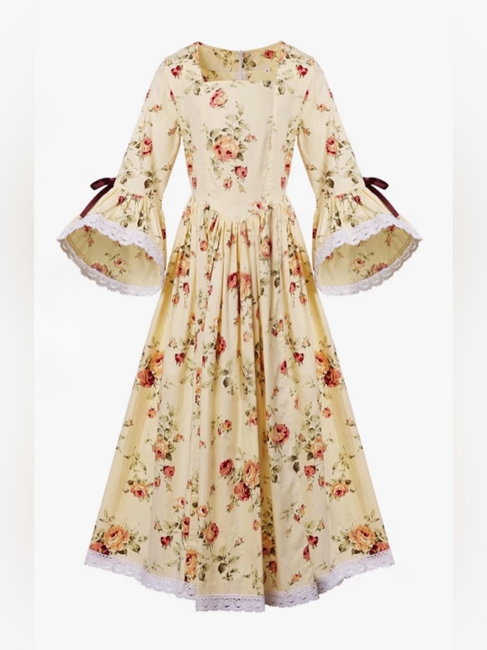 NWOT Colonial Girls Dress Prairie Pioneer Costume Yellow with Rose Pattern  12